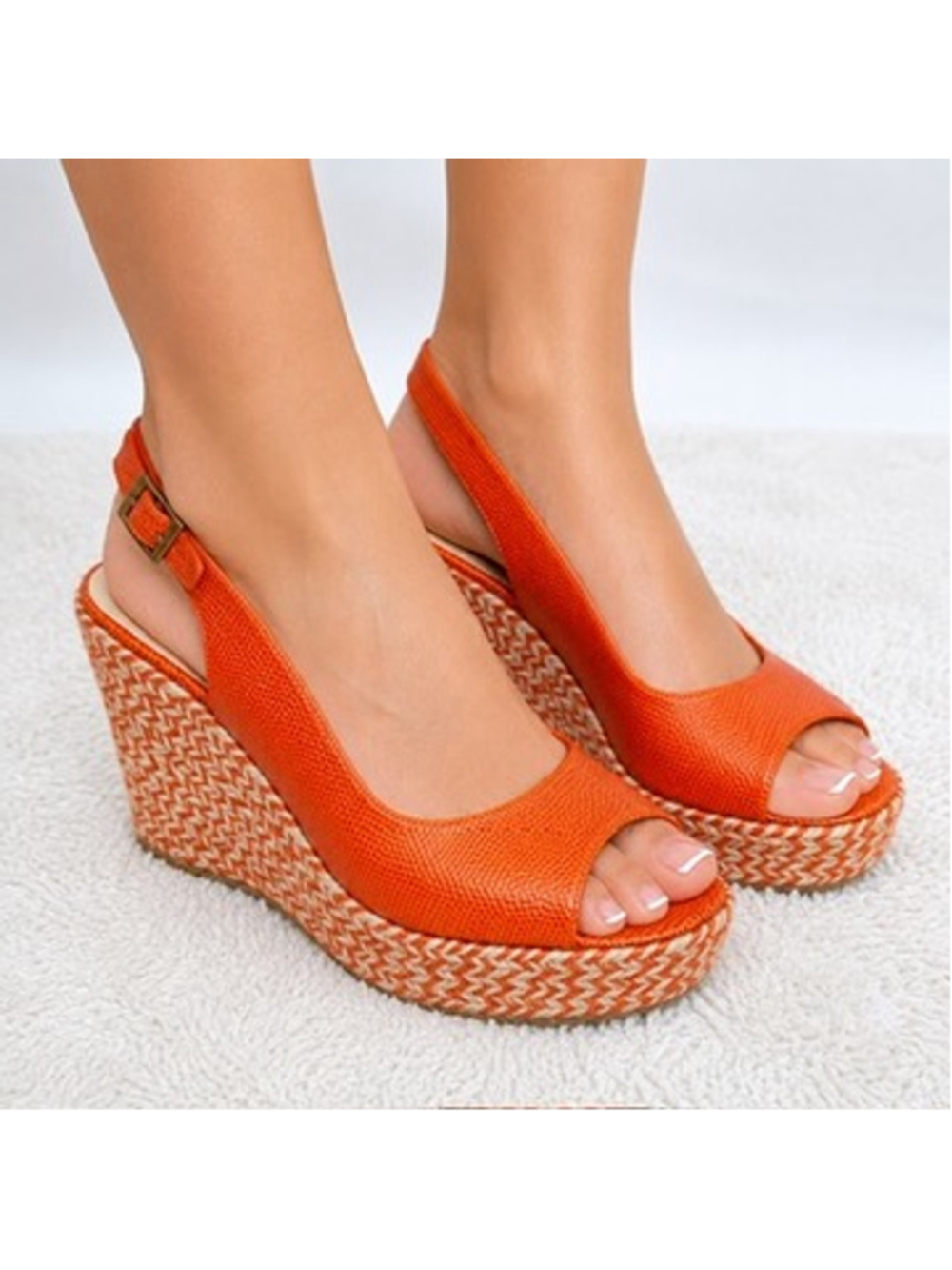 LK Bennett Orange Snakeskin Peep Toe Wedge Sandals Espadrille Size 39 - 8.5